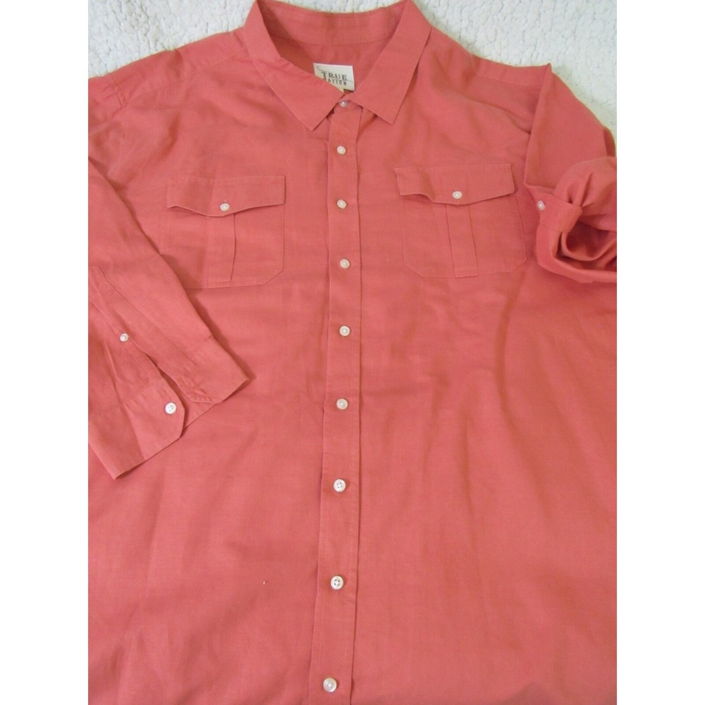 True Nation Big & Tall Mens Sz 5X 37/38 Long Roll Sleeve Orange Solid Shirt